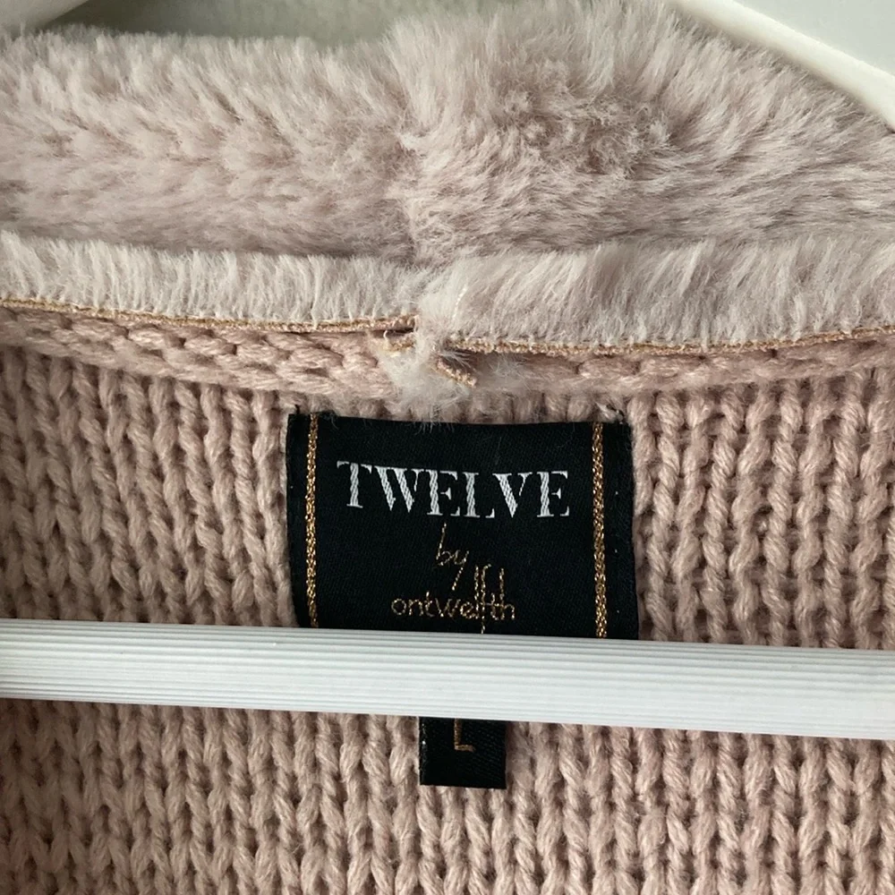 SHERPA LINED Pink Vegan Suede Cascade Collar Knitted Combination Jacket - Picture 4 of 6